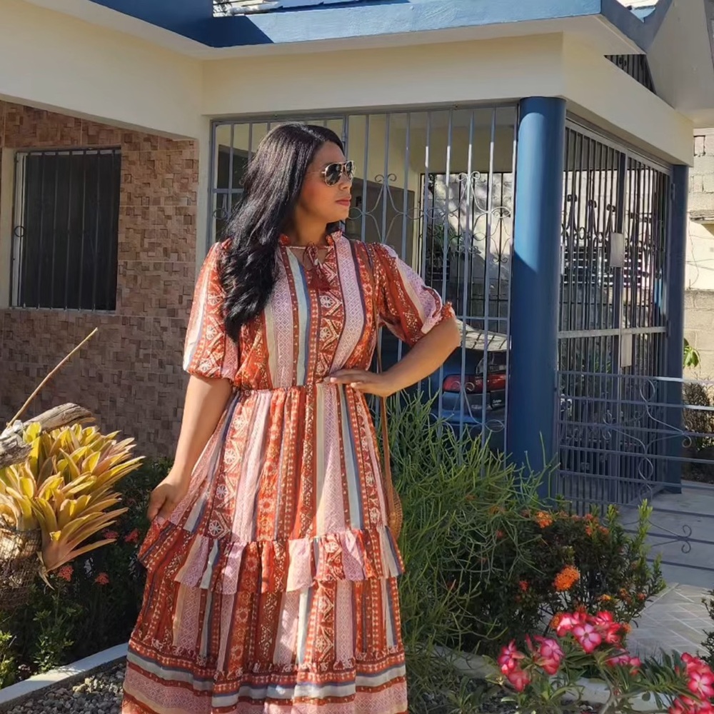 Bohemian Red Patterned Maxi Dress